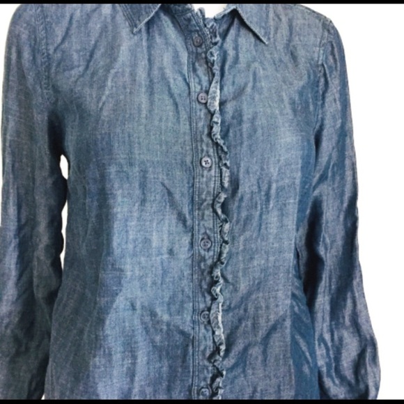 BANANA REPUBLIC Classic Fit Jean Button Down Shirt & Ruffle Front Trim Blue Sz S - Picture 6 of 8